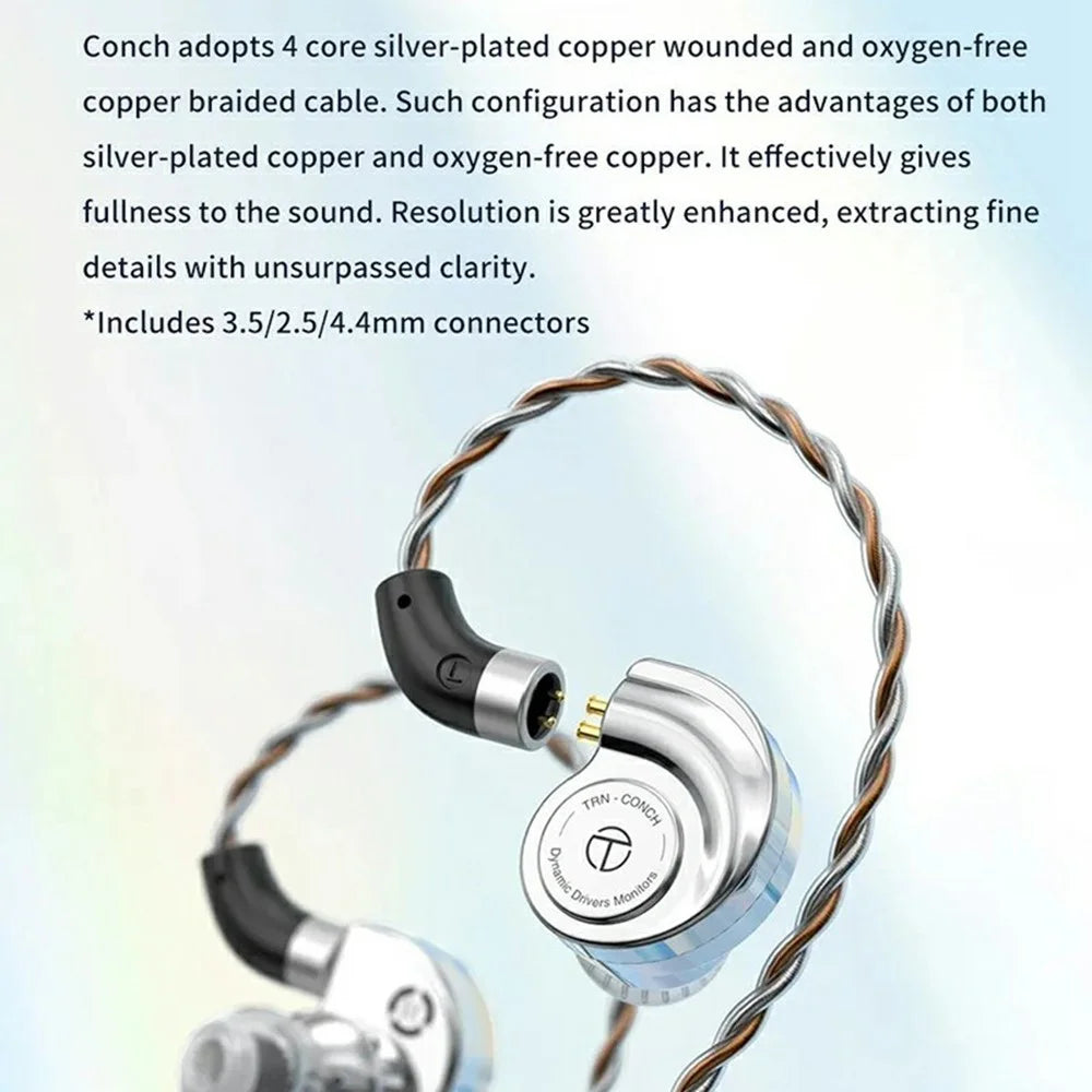 TRN Conch Earphone DLC Diamond Diaphragm Dynamic Driver In-Ear Monitor Tuning Headphones, with Mic - 6