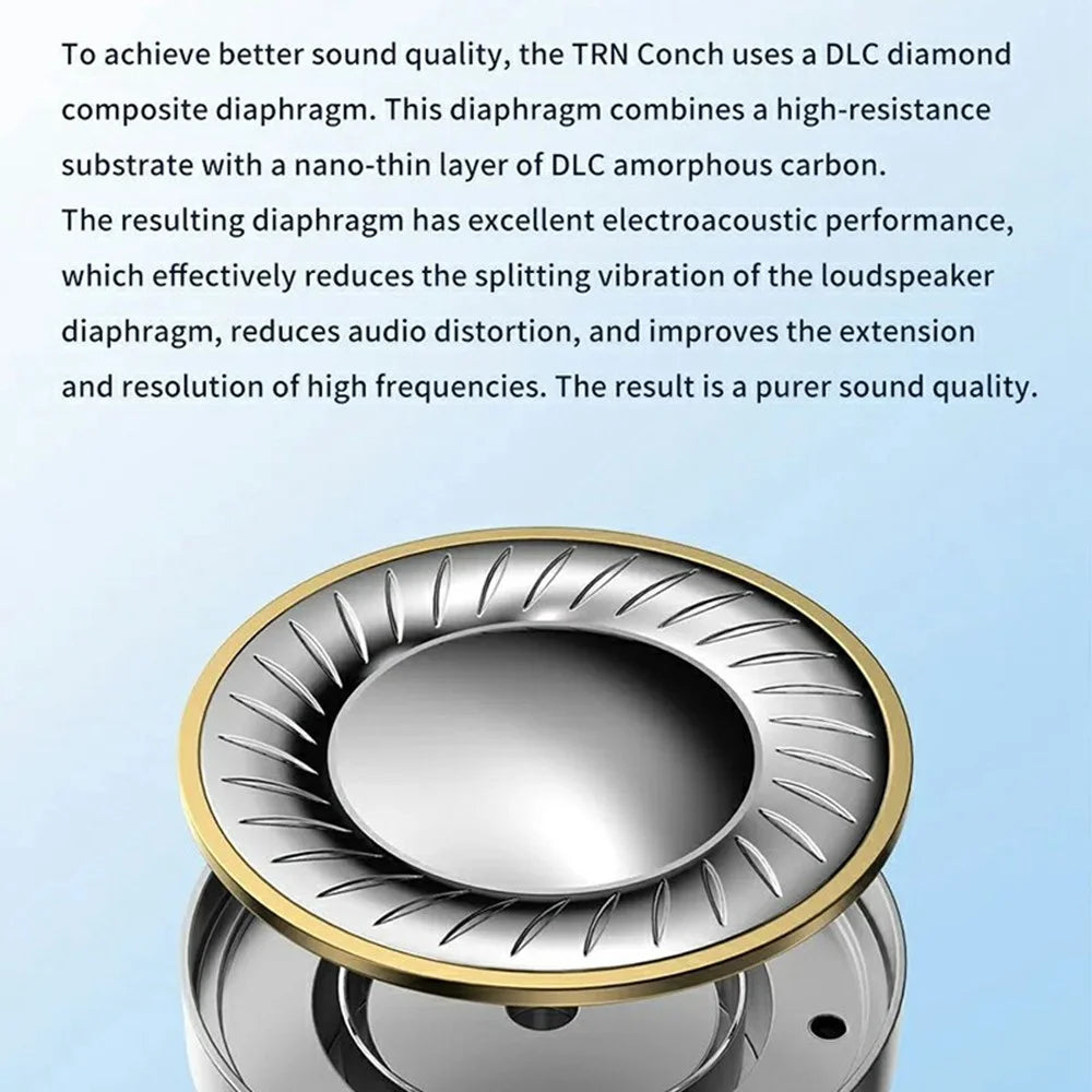 TRN Conch Earphone DLC Diamond Diaphragm Dynamic Driver In-Ear Monitor Tuning Headphones, No Mic - 3