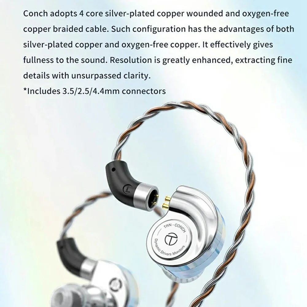 TRN Conch Earphone DLC Diamond Diaphragm Dynamic Driver In-Ear Monitor Tuning Headphones, No Mic - 7