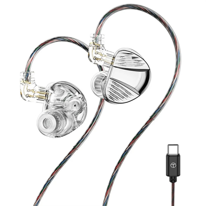TRN V10 Pro Type-C Detachable Wired In-Ear Earphone HiFi Music Gaming Headset with Mic - Silver - 1