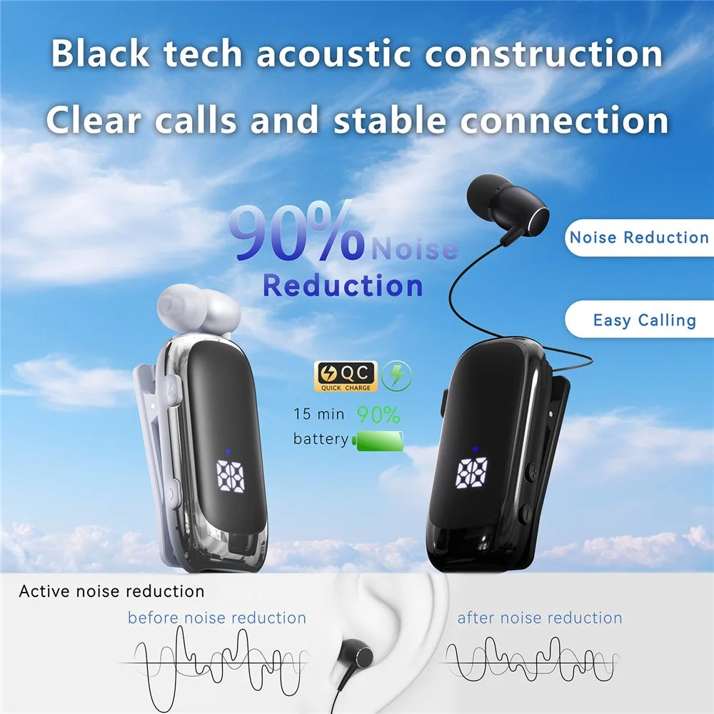 K88 Business Lavalier Headphones Retractable Sports Bluetooth-compatible Earphones with LED Display - Black - 2