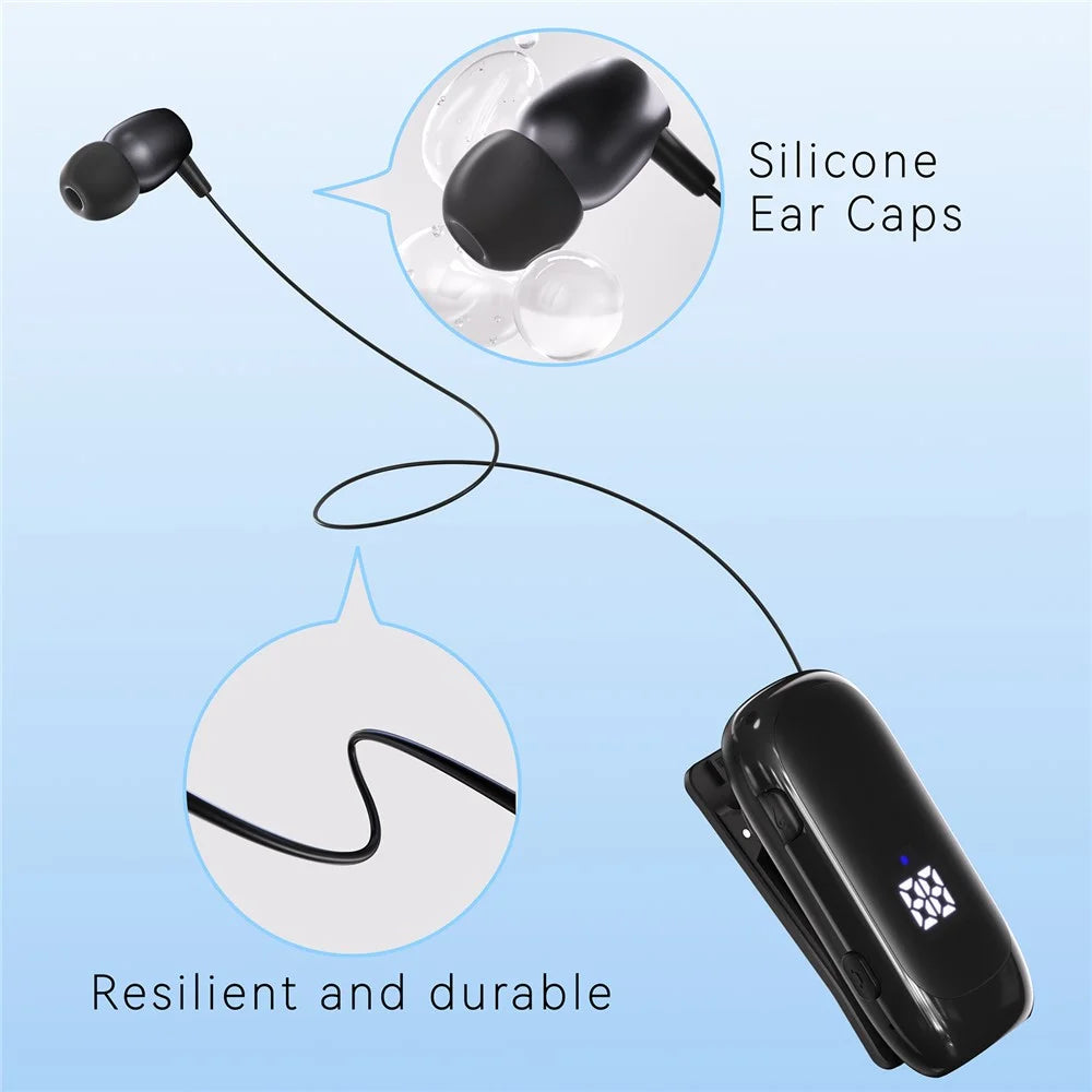 K88 Business Lavalier Headphones Retractable Sports Bluetooth-compatible Earphones with LED Display - Black - 6