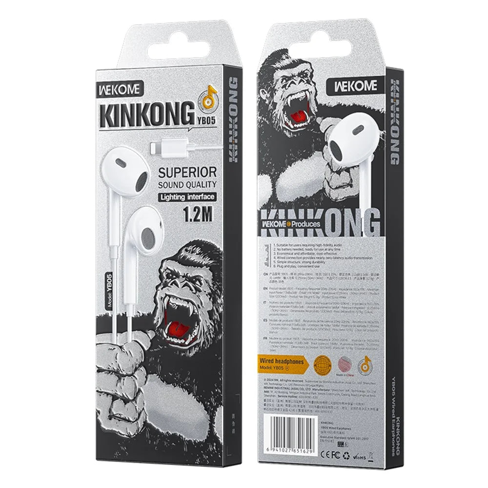 WEKOME YB05 Kinkong Series Earphones with Lightning Connector Wired Ear Buds for iPhone - 5
