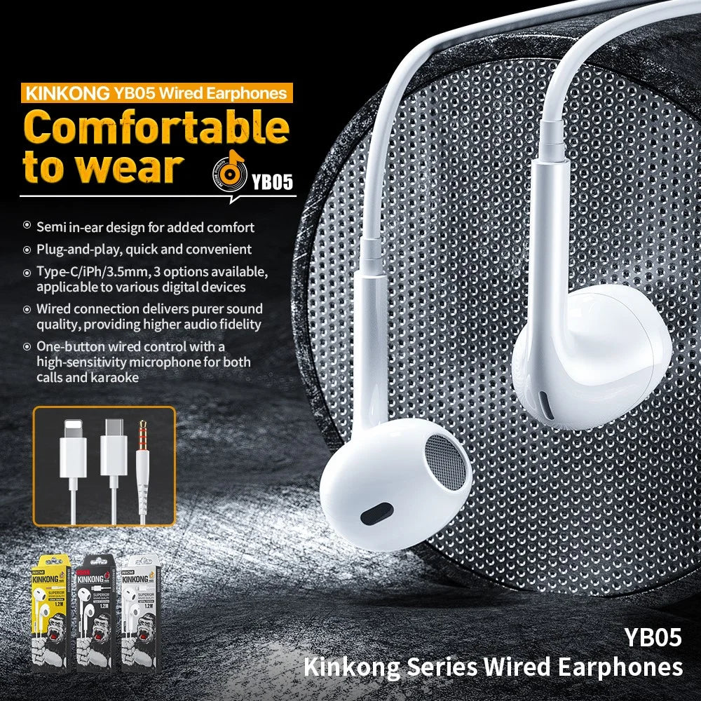 WEKOME YB05 Kinkong Series Type C Interface 1.2m Wired Earphones Semi In Ear Headphones - 2