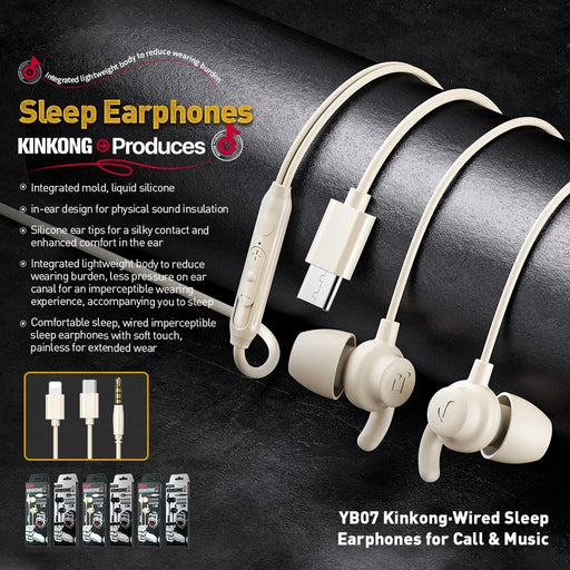 WEKOME YB07 Kinkong Series 3.5mm Plug Wired Earphones Sleep Music Call Earbuds - Black - 2