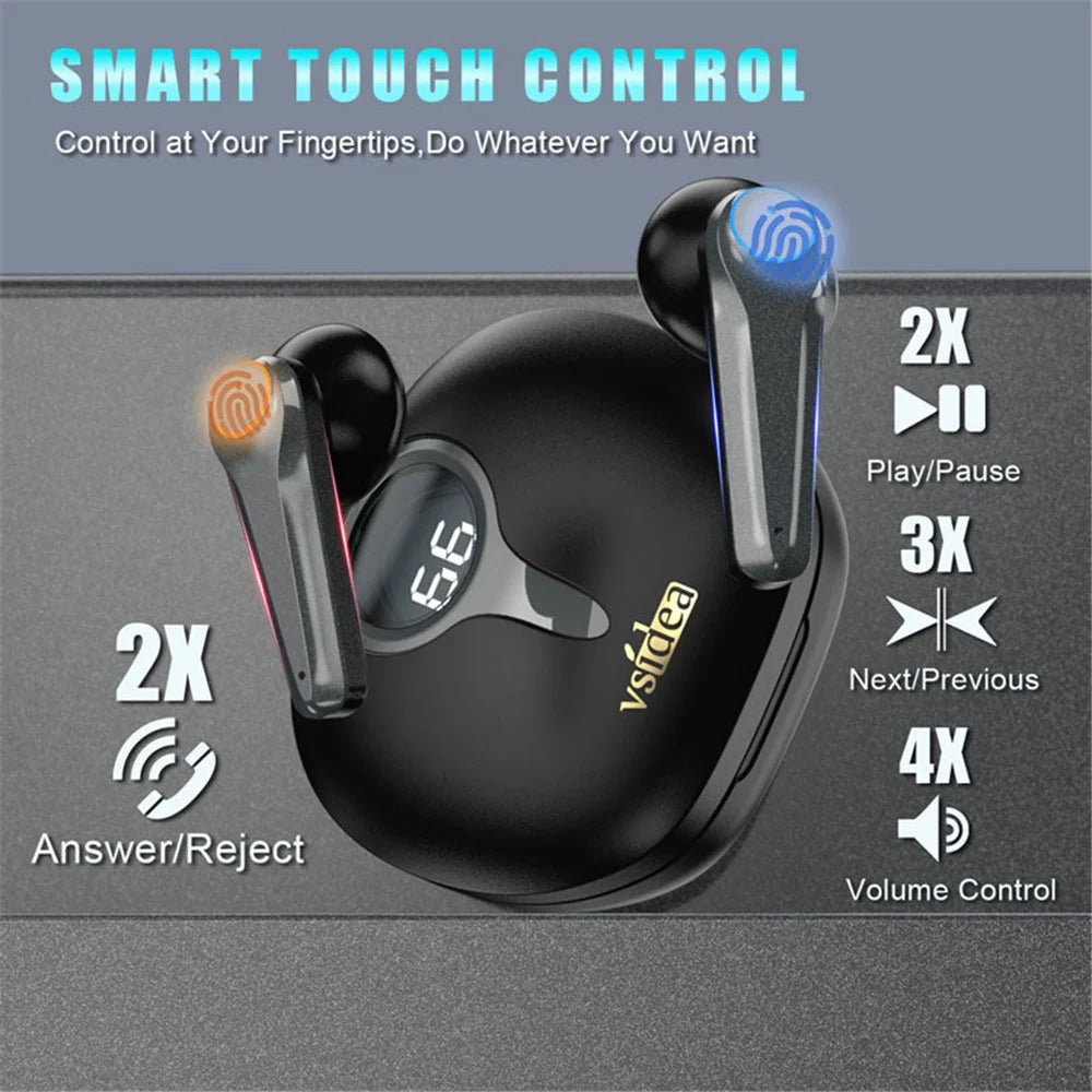 VSIDEA A15K Wireless Earbuds BT 5.4 Heavy Bass ENC Noise Cancelling IPX4 Waterproof TWS Headset - Black - 2