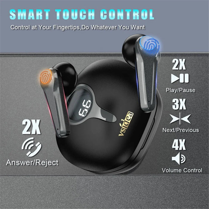 VSIDEA A15K Wireless Earbuds BT 5.4 Heavy Bass ENC Noise Cancelling IPX4 Waterproof TWS Headset - Black - 2