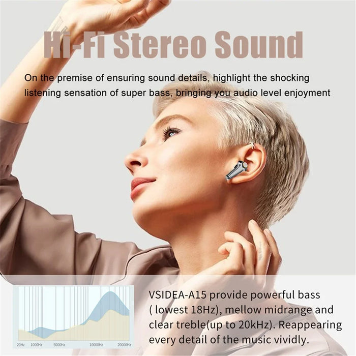 VSIDEA A15K Wireless Earbuds BT 5.4 Heavy Bass ENC Noise Cancelling IPX4 Waterproof TWS Headset - Black - 4
