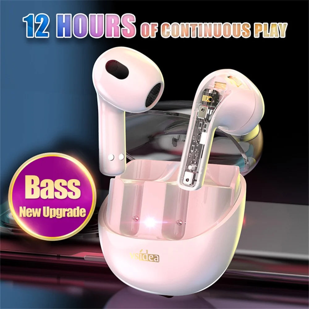 VSIDEA A56S Wireless Headphones BT Earbuds Bass Enhanced with Noise Cancellation Earphones - White - 2