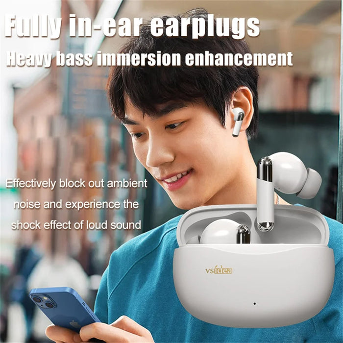 VSIDEA A91S ENC Noise Cancellation Wireless Earbuds Bluetooth-Compatible Headphones with Dual Mic - White - 3