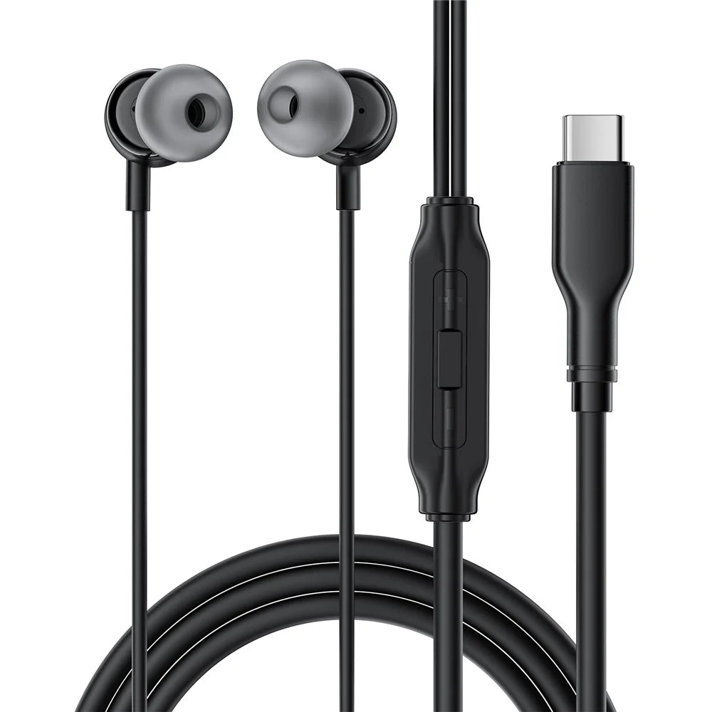 ACEFAST L8 For USB-C Devices In-Ear Wired Earphones With Mic Silicone Cable Tangle Free Headphones - Black - 1