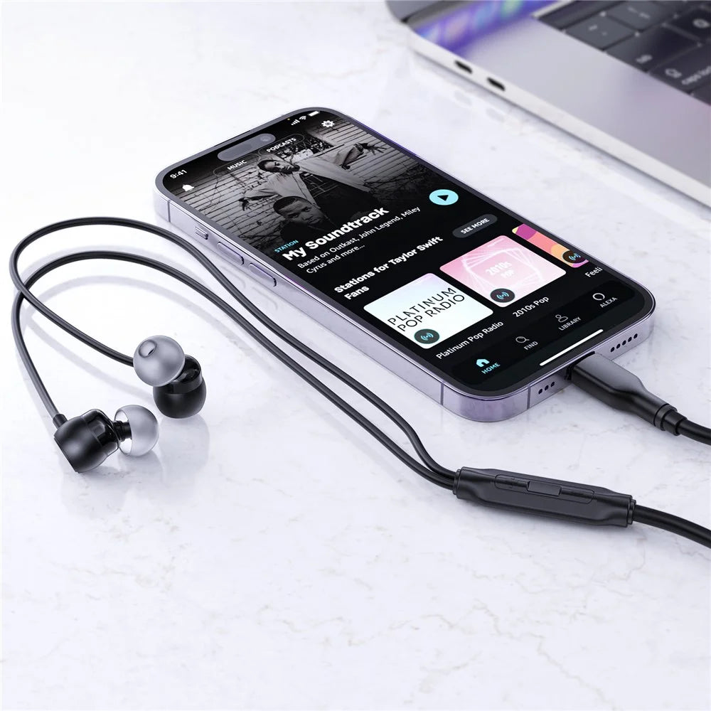 ACEFAST L8 For USB-C Devices In-Ear Wired Earphones With Mic Silicone Cable Tangle Free Headphones - Black - 3