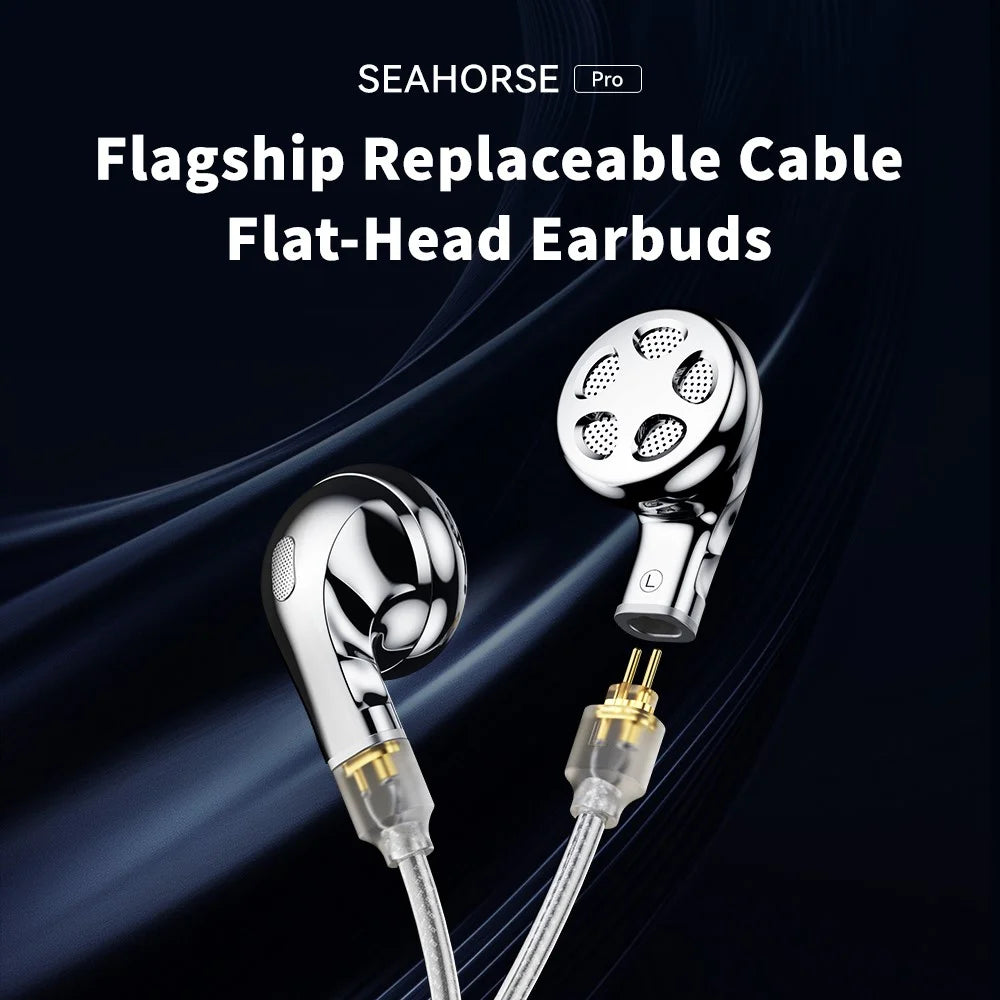 TRN Seahorse Pro HiFi Sound Wired Earphones with 2 Pin Detachable Cable Dynamic Driver Semi In Ear Headphones - 4.4mm / without Mic - 2