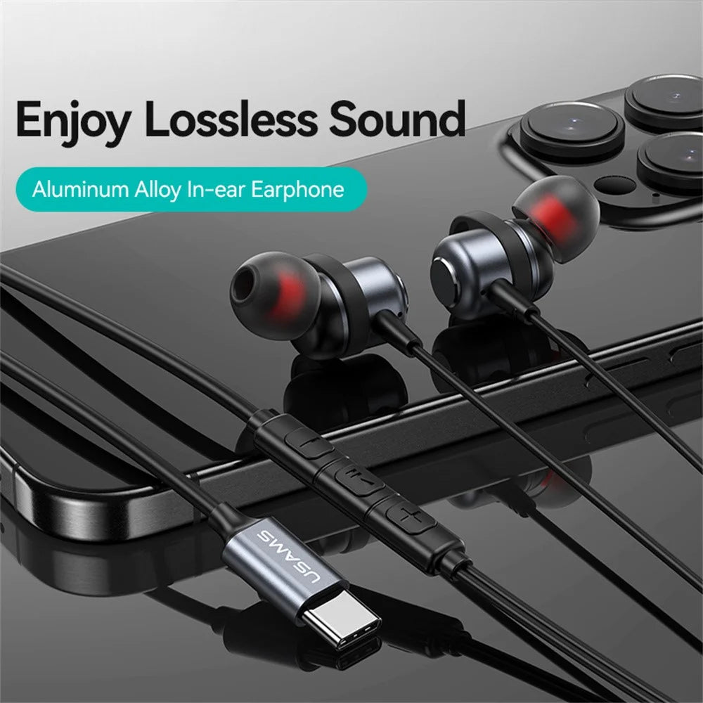USAMS SJ758 EP-48 In-Ear Wired Earbuds Aluminum Alloy Type-C Earphones with Three-Button Control - 2