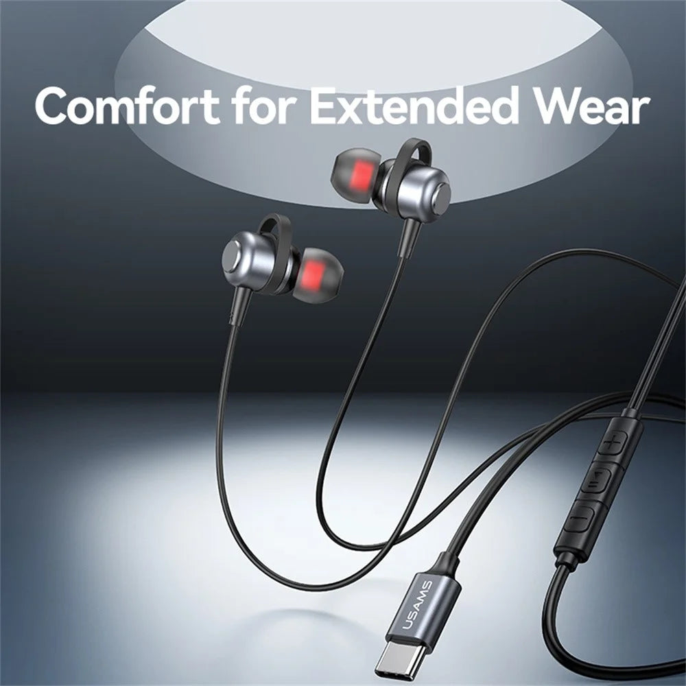 USAMS SJ758 EP-48 In-Ear Wired Earbuds Aluminum Alloy Type-C Earphones with Three-Button Control - 3