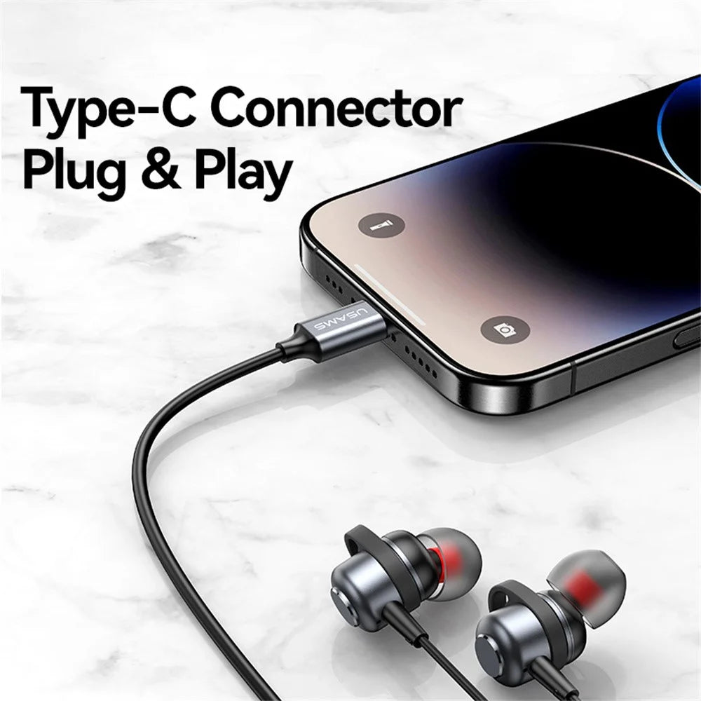 USAMS SJ758 EP-48 In-Ear Wired Earbuds Aluminum Alloy Type-C Earphones with Three-Button Control - 7