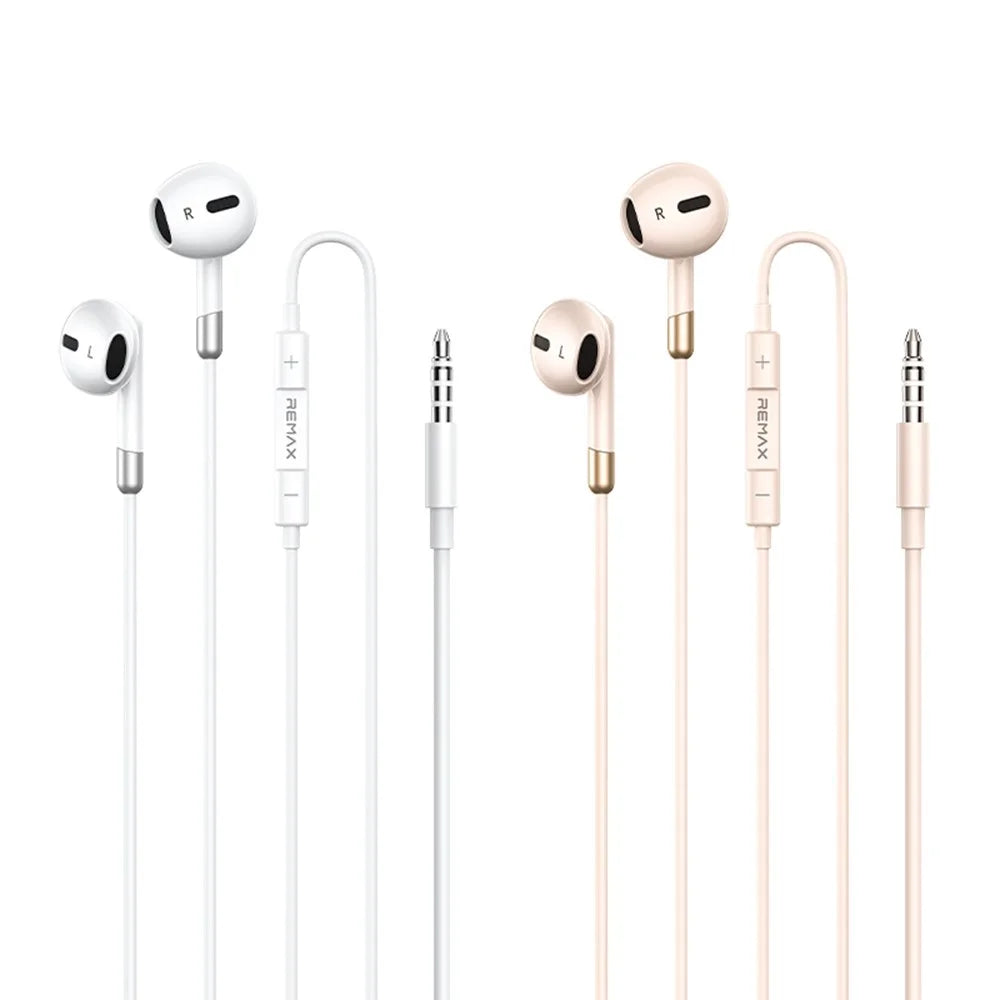 REMAX RM-05 3.5mm Semi In-Ear Wired Earphones Metal Construction 1200mm Cord Headset Built-in Microphone - Apricot - 3