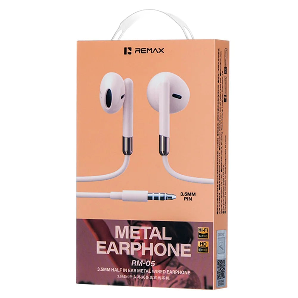 REMAX RM-05 3.5mm Semi In-Ear Wired Earphones Metal Construction 1200mm Cord Headset Built-in Microphone - Apricot - 4