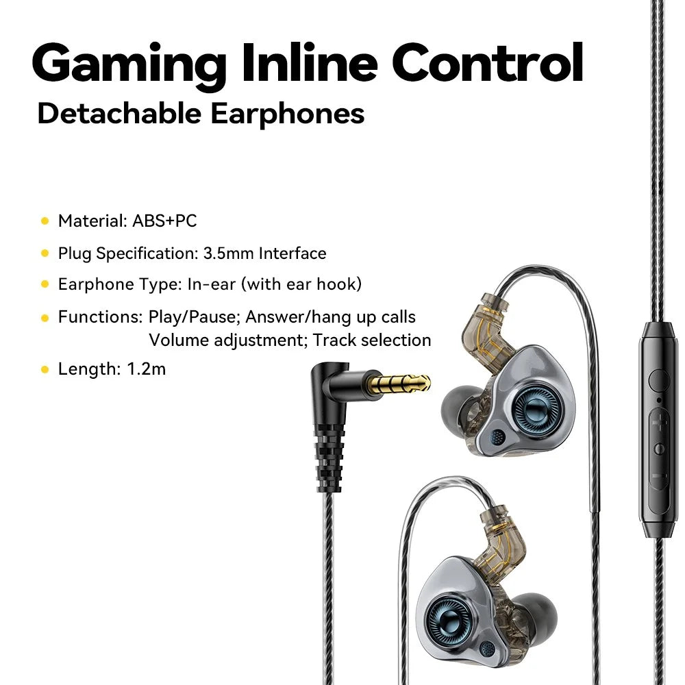 ESSAGER 3.5mm Detachable Wired Earphones In-Ear Gaming Headphones Built-in Microphone, 1.2m - Black - 5
