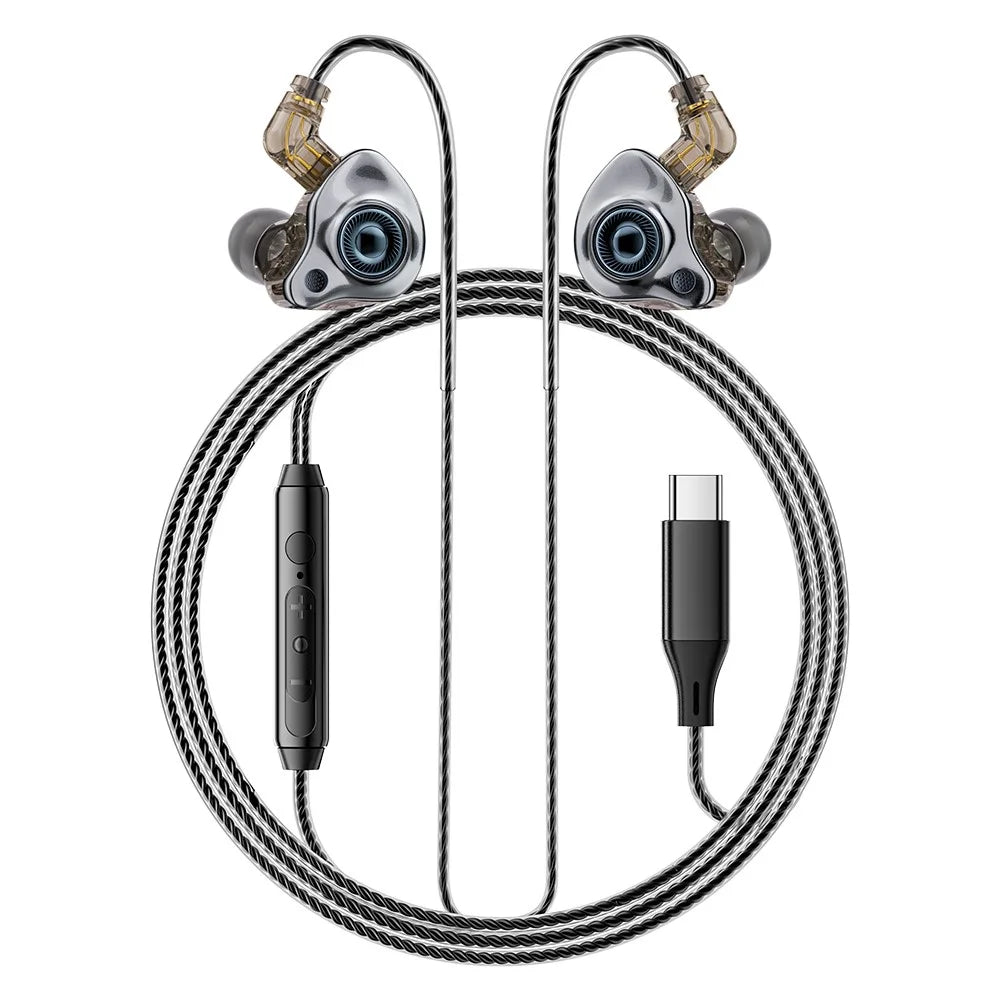 ESSAGER Type C Detachable Wired Earphones In-Ear Gaming Headphones Built-in Microphone, 1.2m - Black - 1