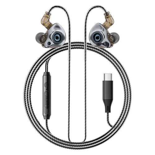 ESSAGER Type C Detachable Wired Earphones In-Ear Gaming Headphones Built-in Microphone, 1.2m - Black - 1