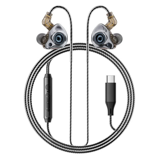 ESSAGER Type C Detachable Wired Earphones In-Ear Gaming Headphones Built-in Microphone, 1.2m - Black - 1