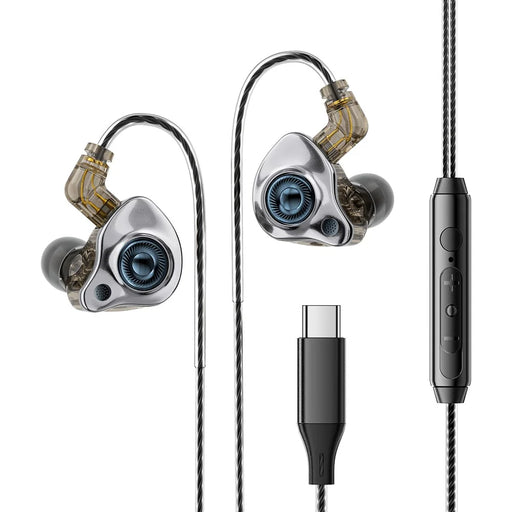 ESSAGER Type C Detachable Wired Earphones In-Ear Gaming Headphones Built-in Microphone, 1.2m - Black - 2