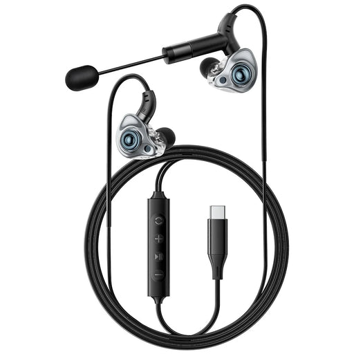 ESSAGER Type-C Karaoke Earphones with Built-in Sound Card Real Time Monitoring In-ear Headphones - Black - 1