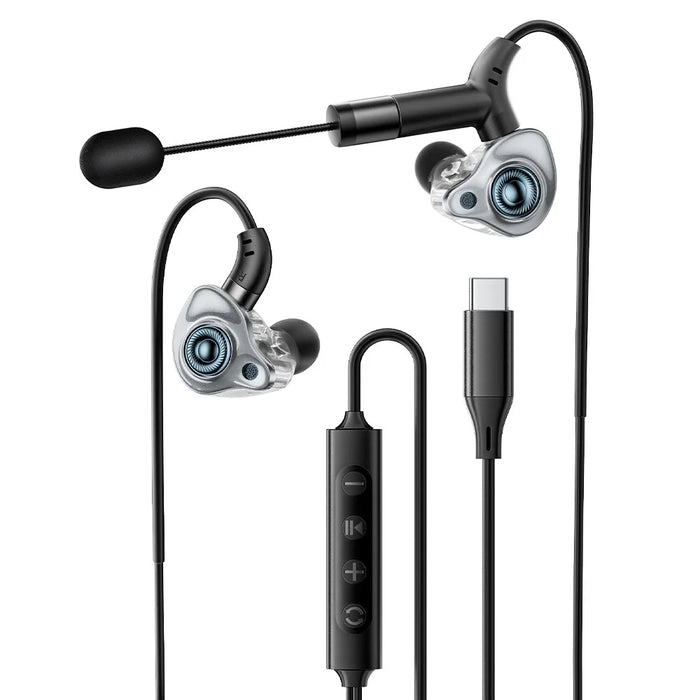 ESSAGER Type-C Karaoke Earphones with Built-in Sound Card Real Time Monitoring In-ear Headphones - Black - 3
