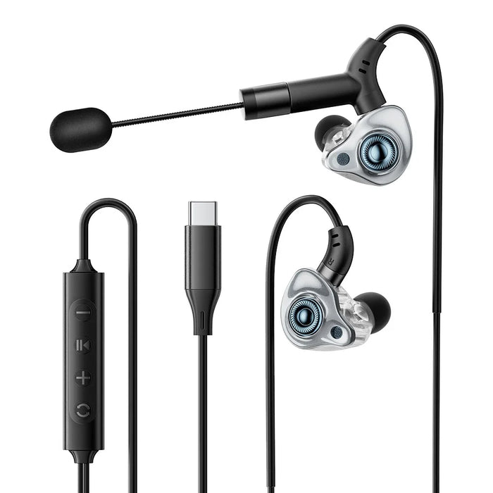ESSAGER Type-C Karaoke Earphones with Built-in Sound Card Real Time Monitoring In-ear Headphones - Black - 4