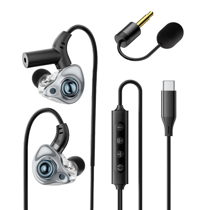ESSAGER Type-C Karaoke Earphones with Built-in Sound Card Real Time Monitoring In-ear Headphones - Black - 5