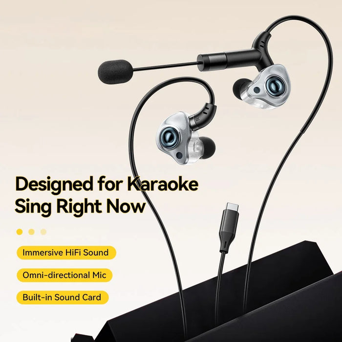 ESSAGER Type-C Karaoke Earphones with Built-in Sound Card Real Time Monitoring In-ear Headphones - Black - 6