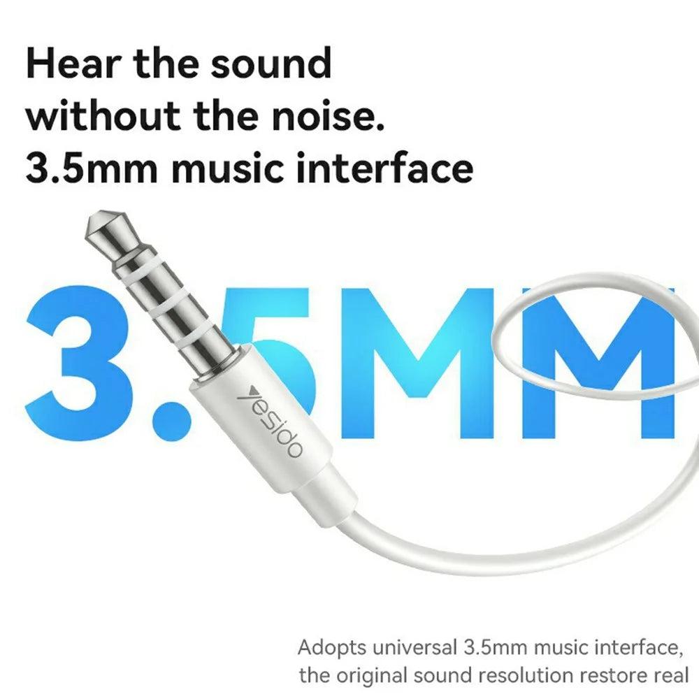 YESIDO YH46 3.5mm Wired Earphones with Micphone One-Button Control Corded Headphones for Calls / Music - White - 4