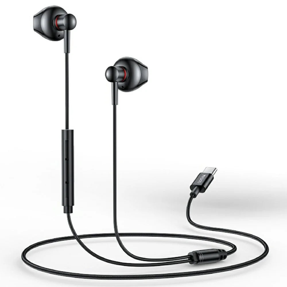 YESIDO YH49 Type-C Digital Earphones Lossless Audio Wired Earbuds for Desktop / Notebook / Tablet / Cell Phone - Black - 1