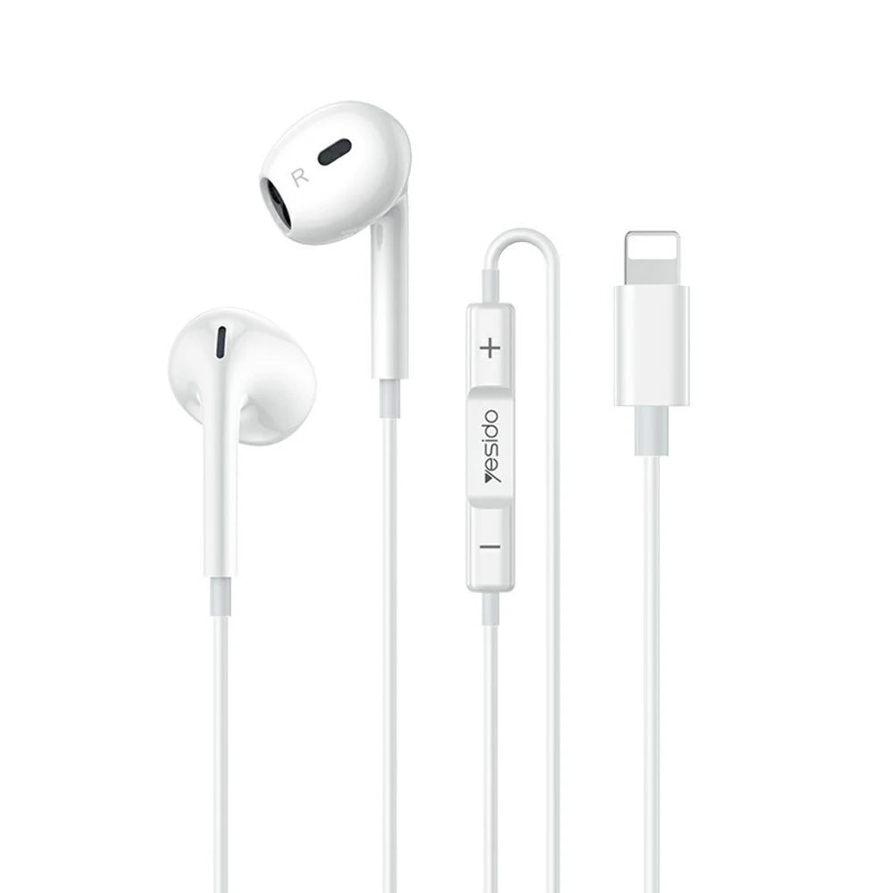 YESIDO YH51 Wired Earphones with iP Connector In-Ear Headphones 14mm Dynamic Driver  /  Multifunction Control - White - 1