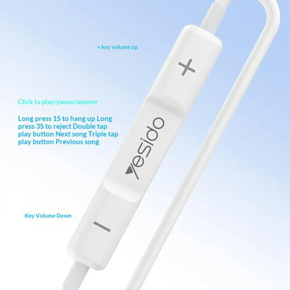 YESIDO YH51 Wired Earphones with iP Connector In-Ear Headphones 14mm Dynamic Driver  /  Multifunction Control - White - 5