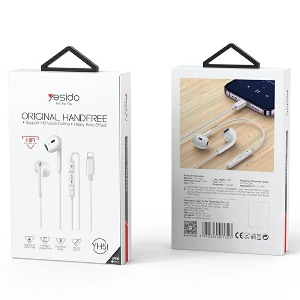YESIDO YH51 Wired Earphones with iP Connector In-Ear Headphones 14mm Dynamic Driver  /  Multifunction Control - White - 7