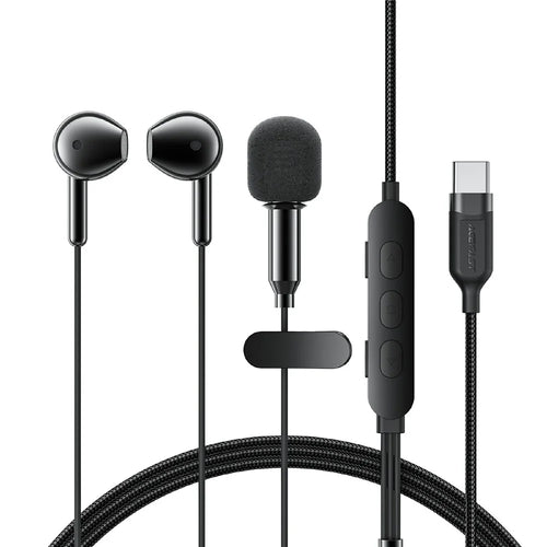 ACEFAST L12 USB-C Semi In-Ear Karaoke Wired Earphones Built-In Microphone for Live Streaming  /  Recording  /  Gaming - Black - 1