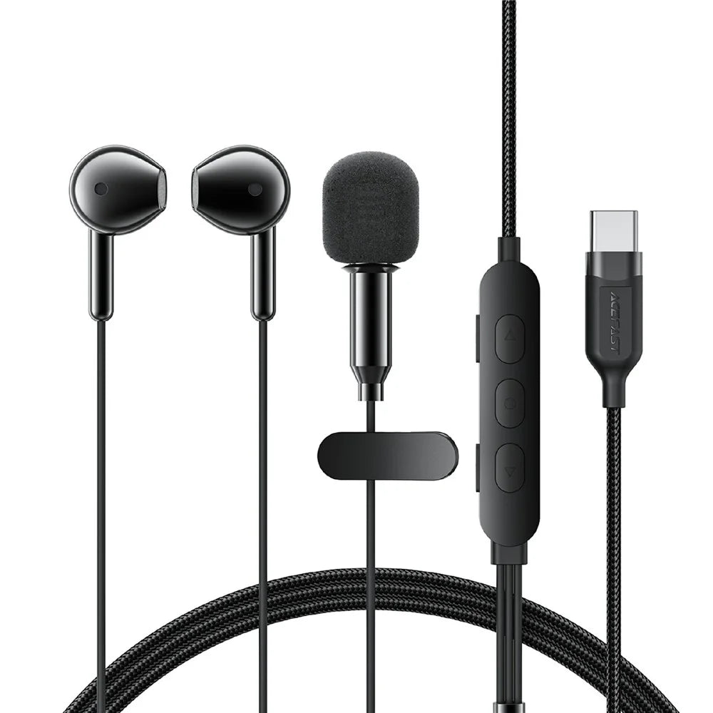 ACEFAST L12 USB-C Semi In-Ear Karaoke Wired Earphones Built-In Microphone for Live Streaming  /  Recording  /  Gaming - Black - 1