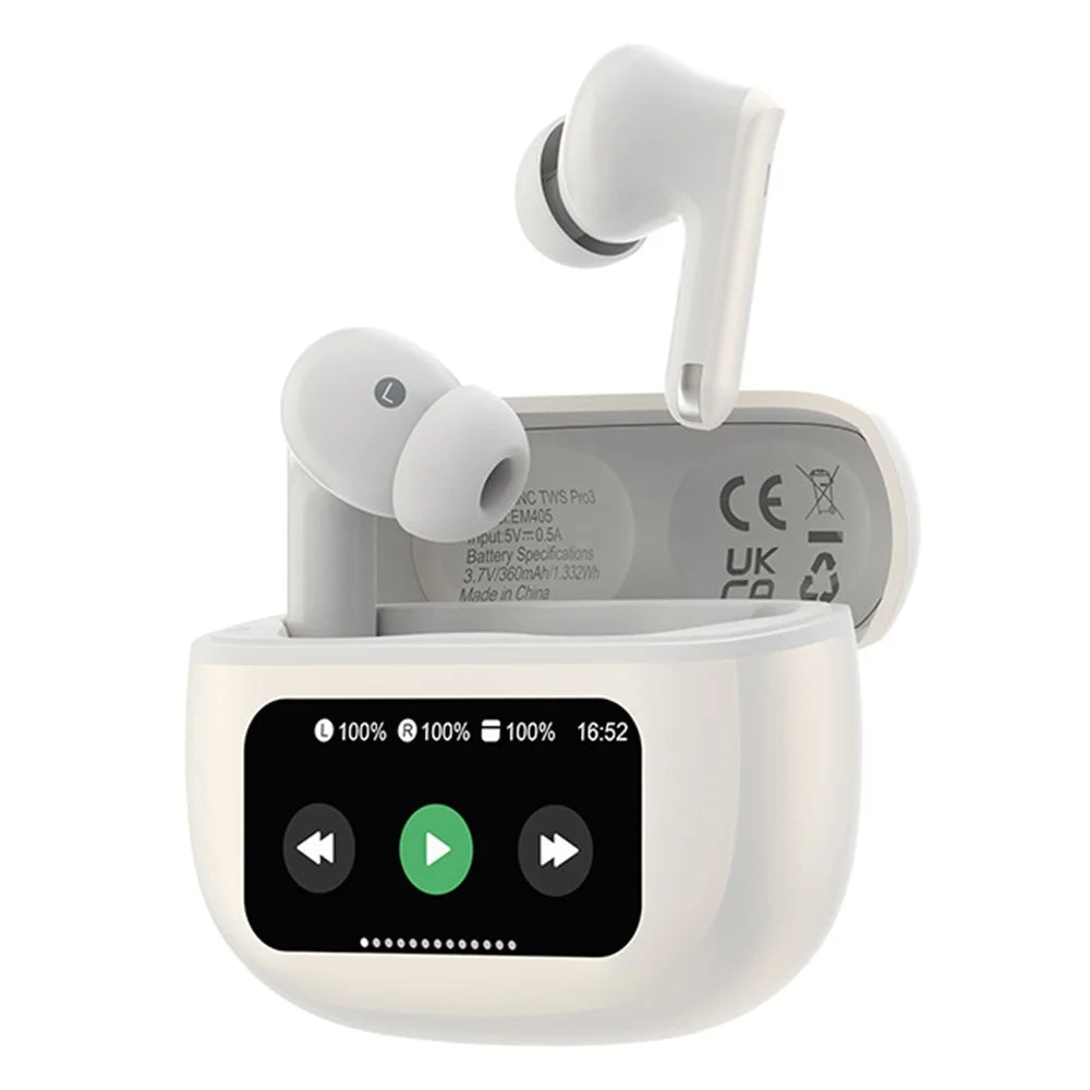 DEVIA EM405 ANC TWS Pro3 In-Ear Bluetooth Earphone Touch Control HiFi Sound Eabud with Screen - White - 1