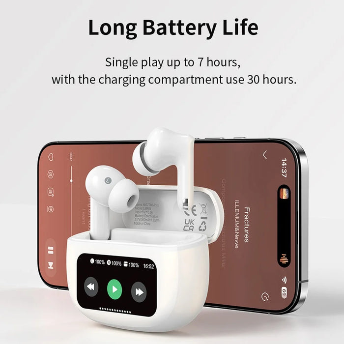 DEVIA EM405 ANC TWS Pro3 In-Ear Bluetooth Earphone Touch Control HiFi Sound Eabud with Screen - White - 3