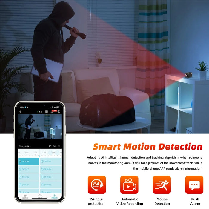 W05 Mini WiFi Security Camera 1080P HD 130 Degree Wide Angle Night Vision Motion Detection for Home Pet Monitoring - Black - 5