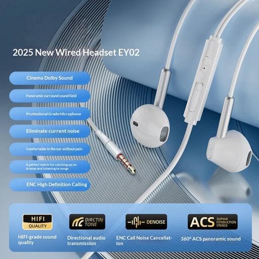 ERAZER EY02 Wired Earphones 14mm Driver HiFi Sound Semi-in-ear Earphones with Mic (Invested By Lenovo) - 3.5MM/White - 2