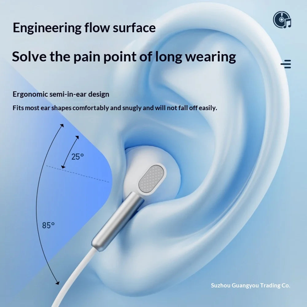ERAZER EY02 Wired Earphones 14mm Driver HiFi Sound Semi-in-ear Earphones with Mic (Invested By Lenovo) - 3.5MM/White - 6