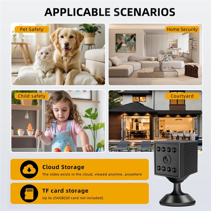 W10 WiFi HD Mini Security Camera Night Vision Motion Detection 1080P Indoor Surveillance Camera - Black - 7