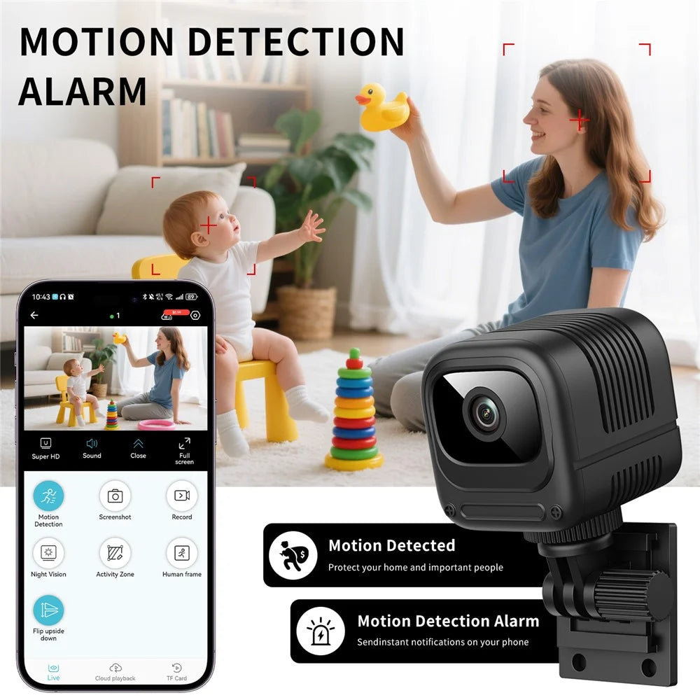 W08 WiFi Mini Camera HD 1080P Infrared Night Vision Motion Detection 130 Degree View Security Cam for Home - Black - 7