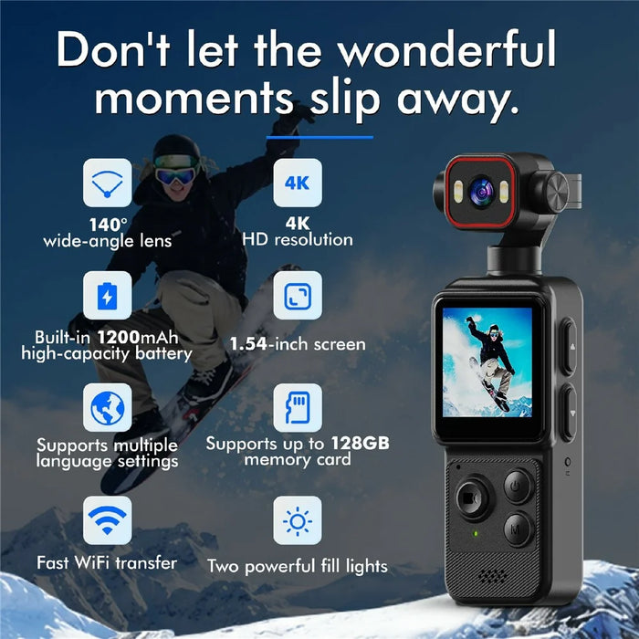 D2 4K Action Camera 270 Degree Rotating Lens 1.54 Inch HD Screen WiFi Sports Camera with LED Light - Black - 3
