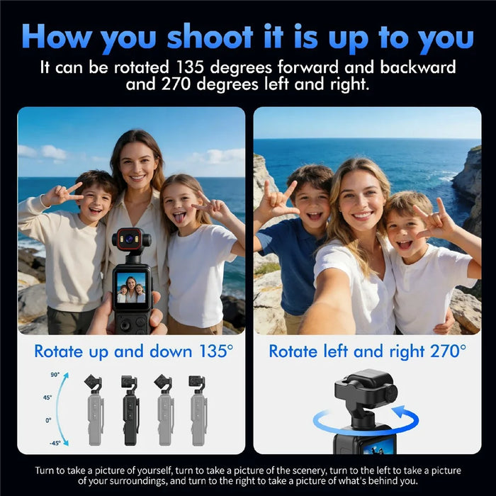D2 4K Action Camera 270 Degree Rotating Lens 1.54 Inch HD Screen WiFi Sports Camera with LED Light - Black - 4