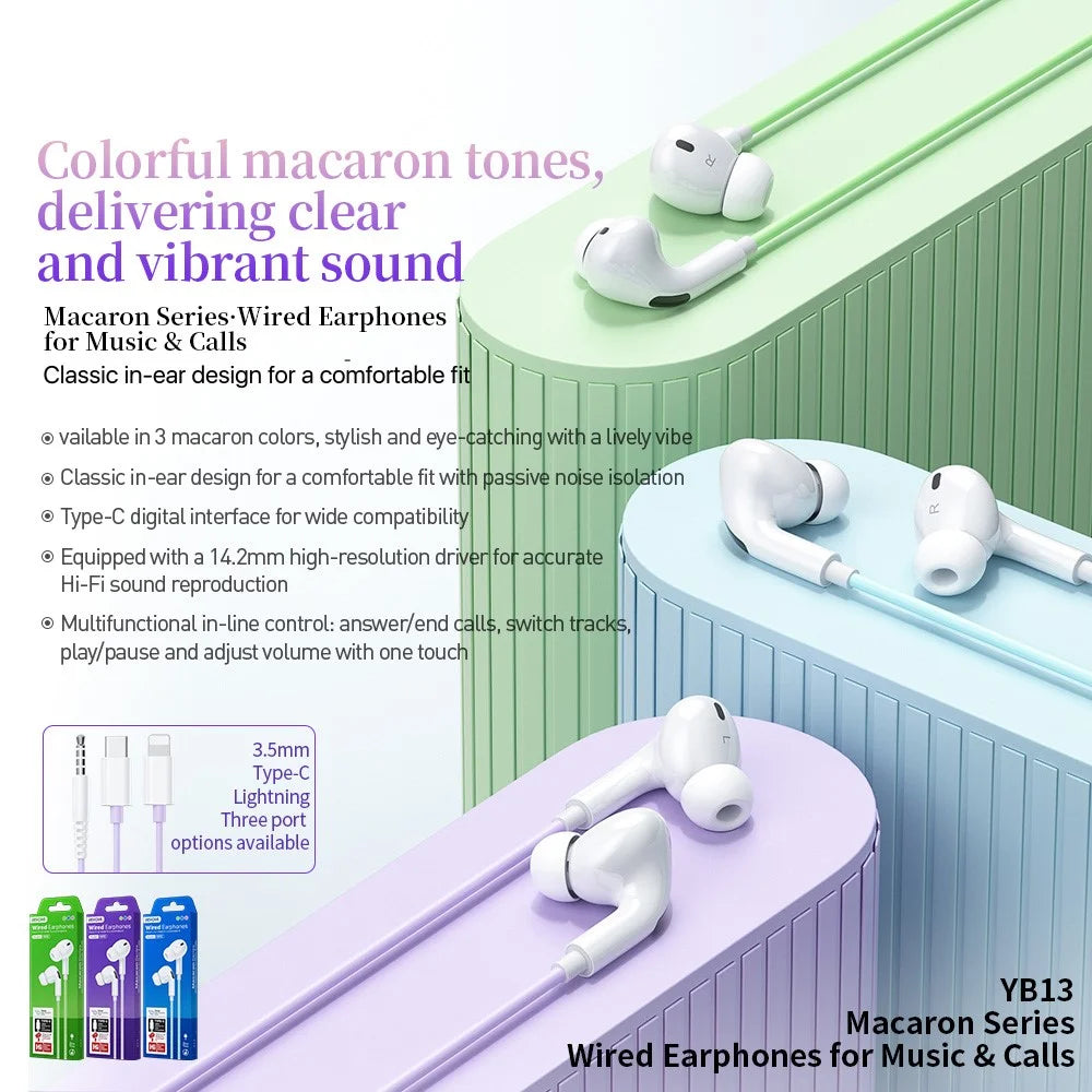 WEKOME YB13 Macaron Series 3.5mm Wired Earphone 10mm Driver Line Control Headphone for Music Calls - Purple - 5