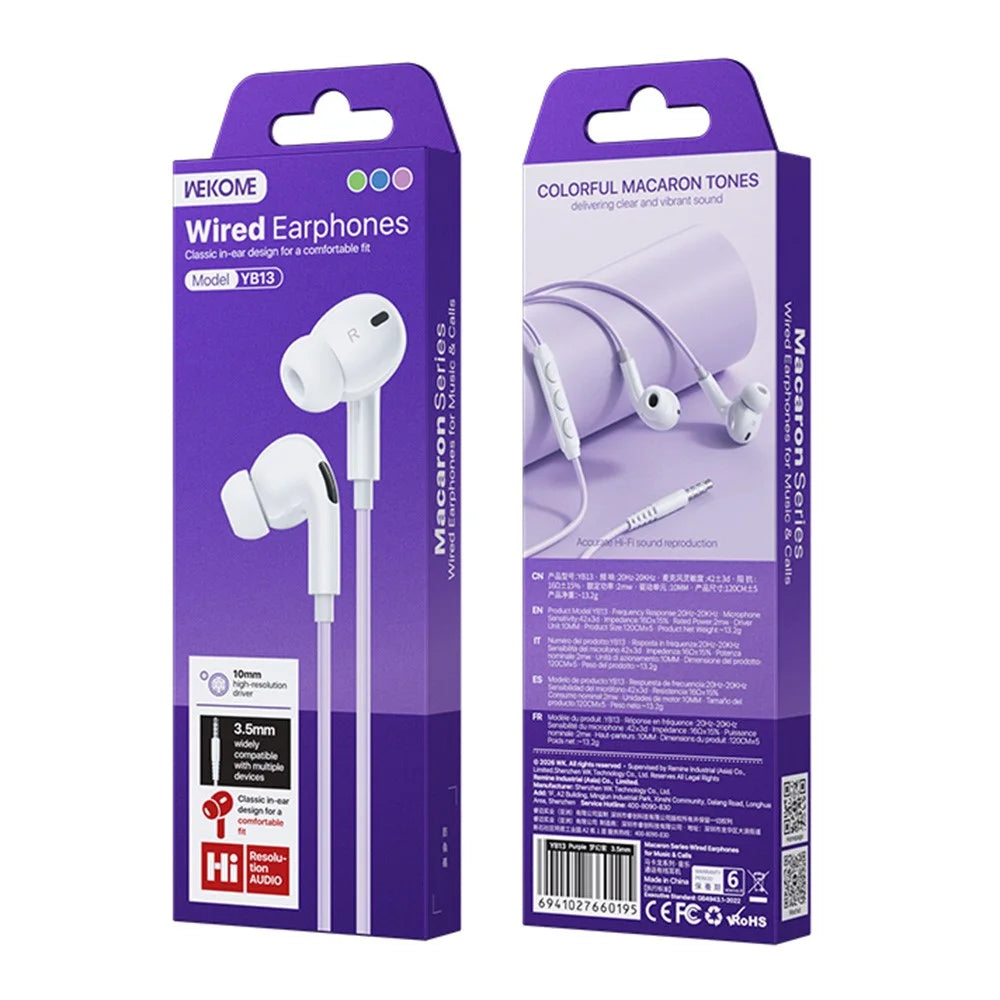 WEKOME YB13 Macaron Series 3.5mm Wired Earphone 10mm Driver Line Control Headphone for Music Calls - Purple - 7